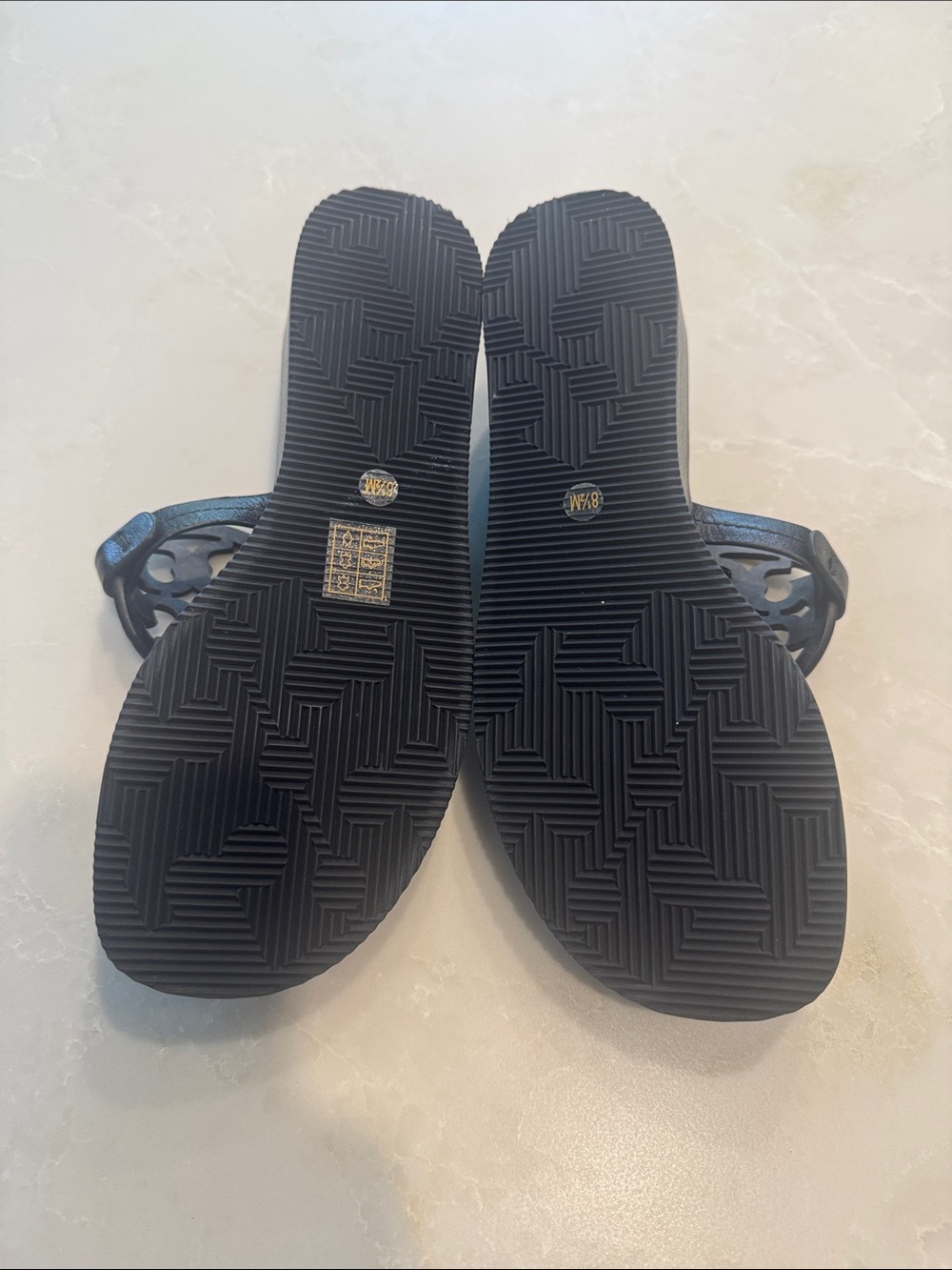 Tory Burch Black Miller Wedge Sandals Size 8 1/2 - Picture 2 of 4
